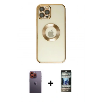 MARSİLYAN™- iPhone 12 Pro Kılıf Pusula Form - Siyah 34D Hayalet Izgaralı Cam + Neon Fosforlu Kamera Lens - TU