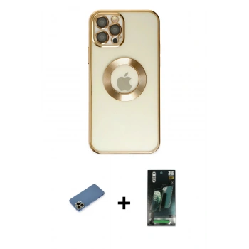 MARSİLYAN™- iPhone 12 Pro Kılıf Pusula Form - Siyah 360 Mat Full Body Arka Koruyucu + Shine Kamera Lens Koruma Cam - GD