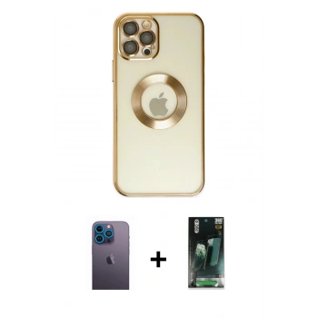 MARSİLYAN™- iPhone 12 Pro Kılıf Pusula Form - Siyah 360 Mat Full Body Arka Koruyucu + Neon Fosforlu Kamera Lens - MI