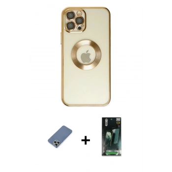 MARSİLYAN™- iPhone 12 Pro Kılıf Pusula Form - Siyah 360 Mat Full Body Arka Koruyucu + Metal Kamera Lens Koruma Cam - AKYL