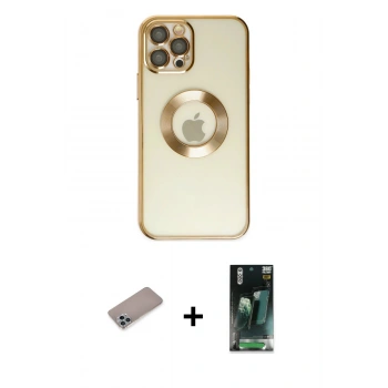 MARSİLYAN™- iPhone 12 Pro Kılıf Pusula Form - Siyah 360 Mat Full Body Arka Koruyucu + Shine Kamera Lens Koruma Cam - SABE
