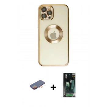 MARSİLYAN™- iPhone 12 Pro Kılıf Pusula Form - Siyah 360 Mat Full Body Arka Koruyucu + Renkli Kamera Lens Koruma Cam - TU
