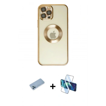 MARSİLYAN™- iPhone 12 Pro Kılıf Pusula Form - Siyah 3D Antistatik Cam Ekran Koruyucu + Shine Kamera Lens Koruma Cam - MI