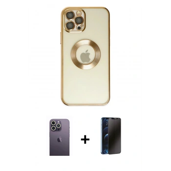 MARSİLYAN™- iPhone 12 Pro Kılıf Pusula Form - Siyah 3D Antistatik Hayalet Cam Ekran Koruyucu + Neon Fosforlu Kamera Lens - BZ