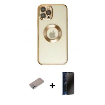 MARSİLYAN™- iPhone 12 Pro Kılıf Pusula Form - Siyah 3D Antistatik Hayalet Cam Ekran Koruyucu + Shine Kamera Lens Koruma Cam - SABE
