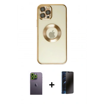 MARSİLYAN™- iPhone 12 Pro Kılıf Pusula Form - Siyah 3D Antistatik Hayalet Cam Ekran Koruyucu + Neon Fosforlu Kamera Lens - YL