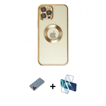 MARSİLYAN™- iPhone 12 Pro Kılıf Pusula Form - Siyah 3D Antistatik Seramik Nano Ekran Koruyucu + Metal Kamera Lens Koruma Cam - KI