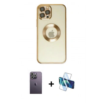 MARSİLYAN™- iPhone 12 Pro Kılıf Pusula Form - Siyah 3D Antistatik Seramik Nano Ekran Koruyucu + Neon Fosforlu Kamera Lens - BZ