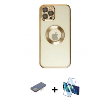 MARSİLYAN™- iPhone 12 Pro Kılıf Pusula Form - Siyah 3D Antistatik Seramik Nano Ekran Koruyucu + Renkli Kamera Lens Koruma Cam - SI