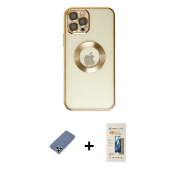 MARSİLYAN™- iPhone 12 Pro Kılıf Pusula Form - Siyah 6D Mat Seramik Hayalet Nano Ekran Koruyucu + Metal Kamera Lens Koruma Cam - AKYL