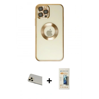MARSİLYAN™- iPhone 12 Pro Kılıf Pusula Form - Siyah 6D Mat Seramik Hayalet Nano Ekran Koruyucu + Rainbow Kamera Lens Koruma Cam - GD