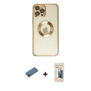MARSİLYAN™- iPhone 12 Pro Kılıf Pusula Form - Siyah 6D Mat Seramik Hayalet Nano Ekran Koruyucu + Shine Kamera Lens Koruma Cam - GD