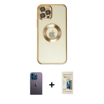 MARSİLYAN™- iPhone 12 Pro Kılıf Pusula Form - Siyah 6D Mat Seramik Hayalet Nano Ekran Koruyucu + Neon Fosforlu Kamera Lens - MI