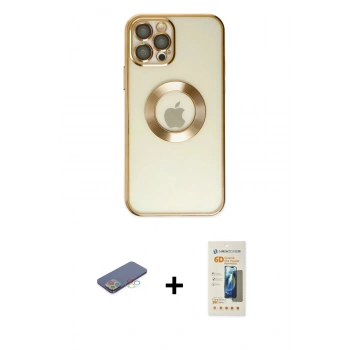 MARSİLYAN™- iPhone 12 Pro Kılıf Pusula Form - Siyah 6D Mat Seramik Hayalet Nano Ekran Koruyucu + Renkli Kamera Lens Koruma Cam - MI