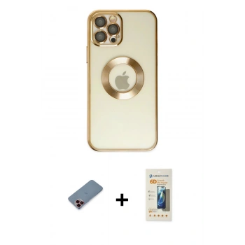 MARSİLYAN™- iPhone 12 Pro Kılıf Pusula Form - Siyah 6D Mat Seramik Hayalet Nano Ekran Koruyucu + Metal Kamera Lens Koruma Cam - KI
