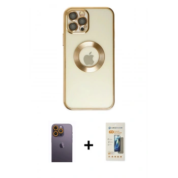 MARSİLYAN™- iPhone 12 Pro Kılıf Pusula Form - Siyah 6D Mat Seramik Hayalet Nano Ekran Koruyucu + Neon Fosforlu Kamera Lens - SI