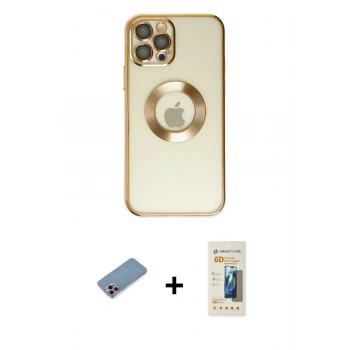 MARSİLYAN™- iPhone 12 Pro Kılıf Pusula Form - Siyah 6D Mat Seramik Hayalet Nano Ekran Koruyucu + Shine Kamera Lens Koruma Cam - PE