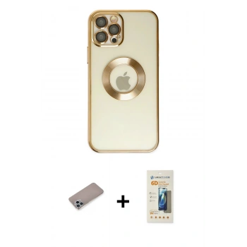 MARSİLYAN™- iPhone 12 Pro Kılıf Pusula Form - Siyah 6D Mat Seramik Hayalet Nano Ekran Koruyucu + Shine Kamera Lens Koruma Cam - SABE