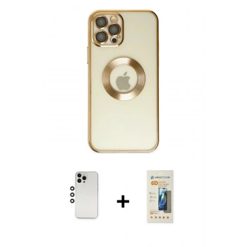 MARSİLYAN™- iPhone 12 Pro Kılıf Pusula Form - Siyah 6D Mat Seramik Hayalet Nano Ekran Koruyucu + Shine Kamera Lens - GS