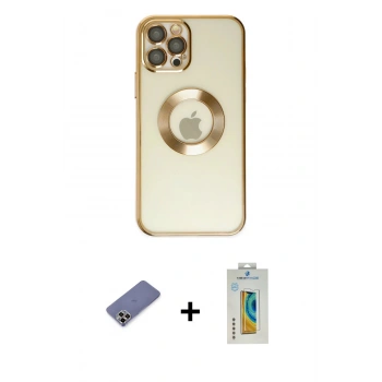 MARSİLYAN™- iPhone 12 Pro Kılıf Pusula Form - Siyah Polymer Nano Ekran Koruyucu + Metal Kamera Lens Koruma Cam - GD
