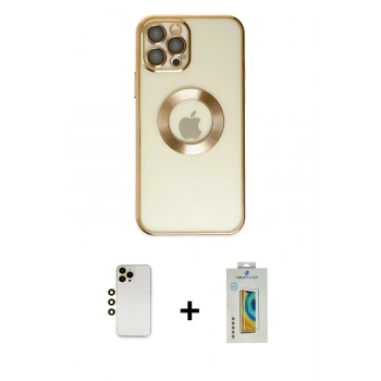 MARSİLYAN™- iPhone 12 Pro Kılıf Pusula Form - Siyah Polymer Nano Ekran Koruyucu + Shine Kamera Lens - GD