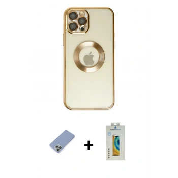 MARSİLYAN™- iPhone 12 Pro Kılıf Pusula Form - Siyah Polymer Nano Ekran Koruyucu + Metal Kamera Lens Koruma Cam - KUYL