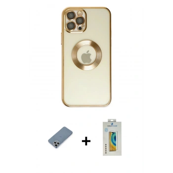 MARSİLYAN™- iPhone 12 Pro Kılıf Pusula Form - Siyah Polymer Nano Ekran Koruyucu + Metal Kamera Lens Koruma Cam - GS
