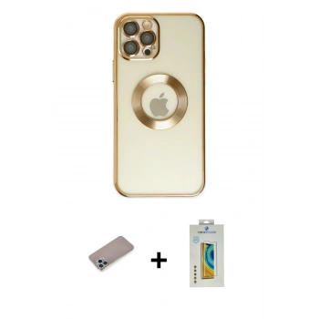 MARSİLYAN™- iPhone 12 Pro Kılıf Pusula Form - Siyah Polymer Nano Ekran Koruyucu + Shine Kamera Lens Koruma Cam - SABE