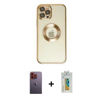 MARSİLYAN™- iPhone 12 Pro Kılıf Pusula Form - Siyah Polymer Nano Ekran Koruyucu + Neon Fosforlu Kamera Lens - TU