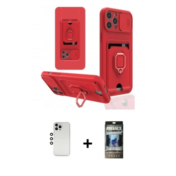 MARSİLYAN™- iPhone 12 Pro Kılıf Vadi Form Prime - Siyah 34D Hayalet Izgaralı Cam + Shine Kamera Lens - GS