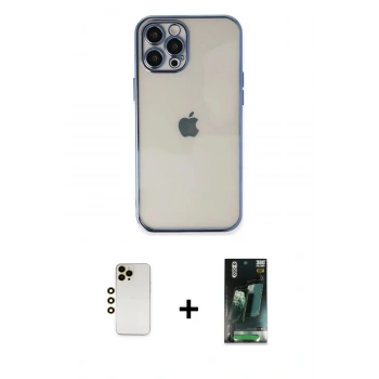 MARSİLYAN™- iPhone 12 Pro Kılıf Vadi Minimal - Şeffaf 360 Full Body Arka Koruyucu + Shine Kamera Lens - GD