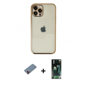 MARSİLYAN™- iPhone 12 Pro Kılıf Vadi Minimal - Şeffaf 360 Full Body Arka Koruyucu + Metal Kamera Lens Koruma Cam - KI