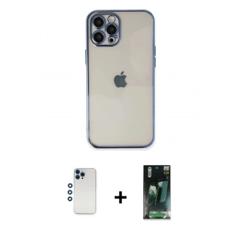MARSİLYAN™- iPhone 12 Pro Kılıf Vadi Minimal - Şeffaf 360 Full Body Arka Koruyucu + Shine Kamera Lens - MI