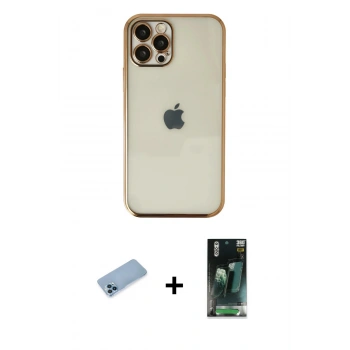MARSİLYAN™- iPhone 12 Pro Kılıf Vadi Minimal - Şeffaf 360 Full Body Arka Koruyucu + Shine Kamera Lens Koruma Cam - MI