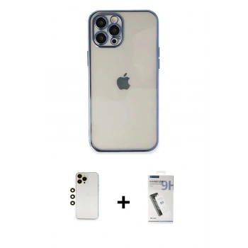 MARSİLYAN™- iPhone 12 Pro Kılıf Vadi Minimal - Şeffaf Uv Polymer Nano Ekran Koruyucu + Shine Kamera Lens - GD
