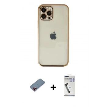 MARSİLYAN™- iPhone 12 Pro Kılıf Vadi Minimal - Şeffaf Uv Polymer Nano Ekran Koruyucu + Metal Kamera Lens Koruma Cam - KI
