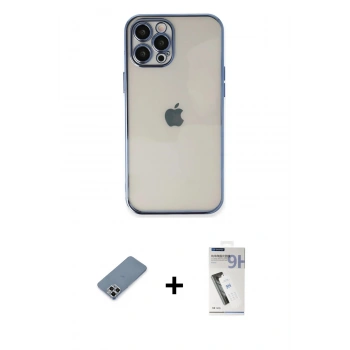 MARSİLYAN™- iPhone 12 Pro Kılıf Vadi Minimal - Şeffaf Uv Polymer Nano Ekran Koruyucu + Metal Kamera Lens Koruma Cam - GS