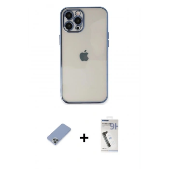 MARSİLYAN™- iPhone 12 Pro Kılıf Vadi Minimal - Şeffaf Uv Polymer Nano Ekran Koruyucu + Metal Kamera Lens Koruma Cam - KUYL