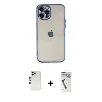 MARSİLYAN™- iPhone 12 Pro Kılıf Vadi Minimal - Şeffaf Uv Polymer Nano Ekran Koruyucu + Shine Kamera Lens - GS