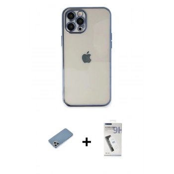 MARSİLYAN™- iPhone 12 Pro Kılıf Vadi Minimal - Şeffaf Uv Polymer Nano Ekran Koruyucu + Shine Kamera Lens Koruma Cam - GS