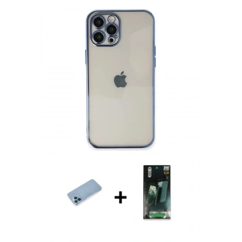 MARSİLYAN™- iPhone 12 Pro Kılıf Vadi Minimal - Siyah 360 Mat Full Body Arka Koruyucu + Shine Kamera Lens Koruma Cam - MI
