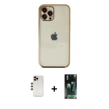 MARSİLYAN™- iPhone 12 Pro Kılıf Vadi Minimal - Siyah 360 Mat Full Body Arka Koruyucu + Shine Kamera Lens - GD