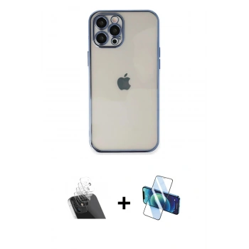 MARSİLYAN™- iPhone 12 Pro Kılıf Vadi Minimal - Siyah 3D Antistatik Seramik Nano Ekran Koruyucu + Kamera Lens Koruma Cam - SF