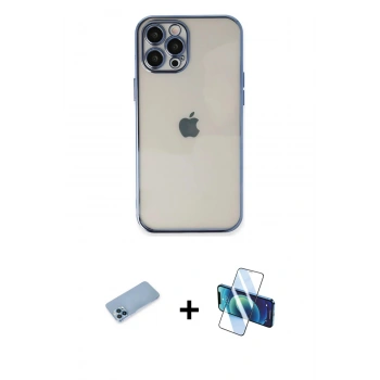 MARSİLYAN™- iPhone 12 Pro Kılıf Vadi Minimal - Siyah 3D Antistatik Seramik Nano Ekran Koruyucu + Shine Kamera Lens Koruma Cam - MI