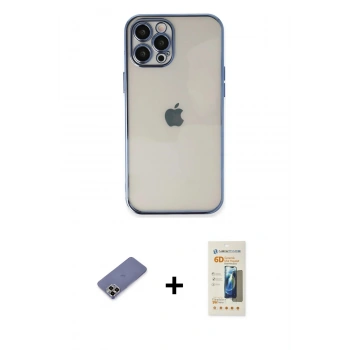 MARSİLYAN™- iPhone 12 Pro Kılıf Vadi Minimal - Siyah 6D Mat Seramik Hayalet Nano Ekran Koruyucu + Metal Kamera Lens Koruma Cam - GD