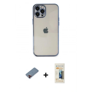 MARSİLYAN™- iPhone 12 Pro Kılıf Vadi Minimal - Siyah 6D Mat Seramik Hayalet Nano Ekran Koruyucu + Metal Kamera Lens Koruma Cam - KI