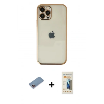 MARSİLYAN™- iPhone 12 Pro Kılıf Vadi Minimal - Siyah 6D Mat Seramik Hayalet Nano Ekran Koruyucu + Shine Kamera Lens Koruma Cam - PE