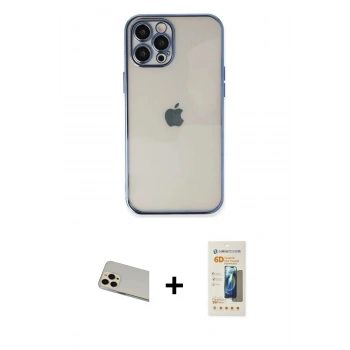 MARSİLYAN™- iPhone 12 Pro Kılıf Vadi Minimal - Siyah 6D Mat Seramik Hayalet Nano Ekran Koruyucu + Rainbow Kamera Lens Koruma Cam - GD