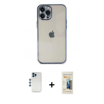 MARSİLYAN™- iPhone 12 Pro Kılıf Vadi Minimal - Siyah 6D Mat Seramik Hayalet Nano Ekran Koruyucu + Shine Kamera Lens - MI