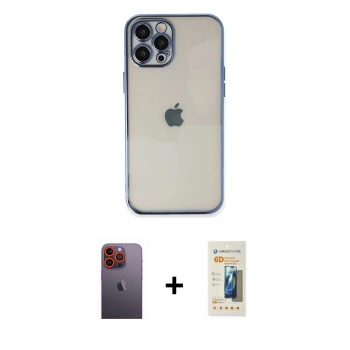 MARSİLYAN™- iPhone 12 Pro Kılıf Vadi Minimal - Siyah 6D Mat Seramik Hayalet Nano Ekran Koruyucu + Neon Fosforlu Kamera Lens - TU